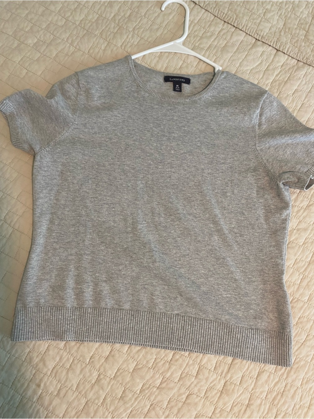 Lands' End Short-Sleeve Crewneck Sweater - Light Gray